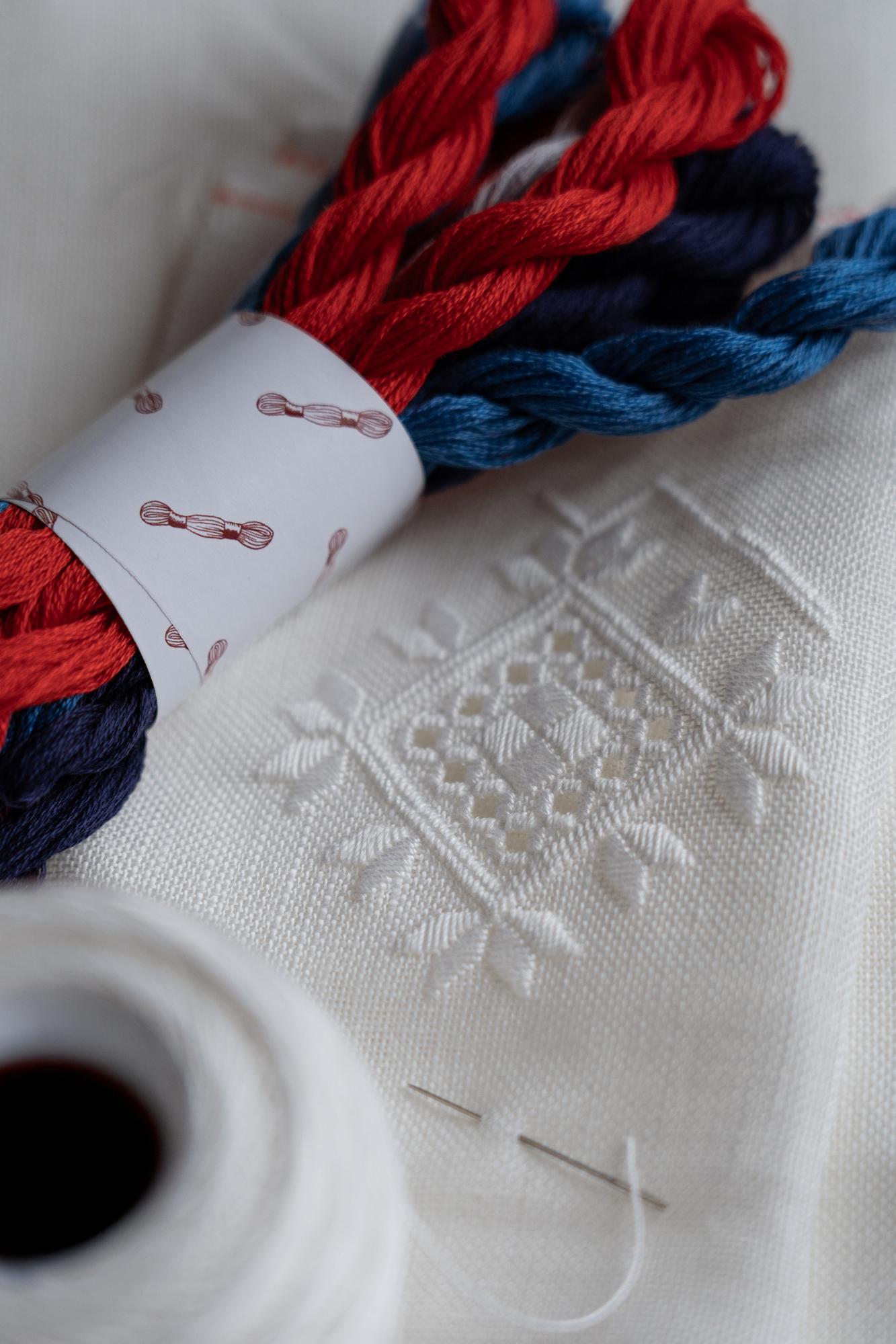 Close-up of stitched initials